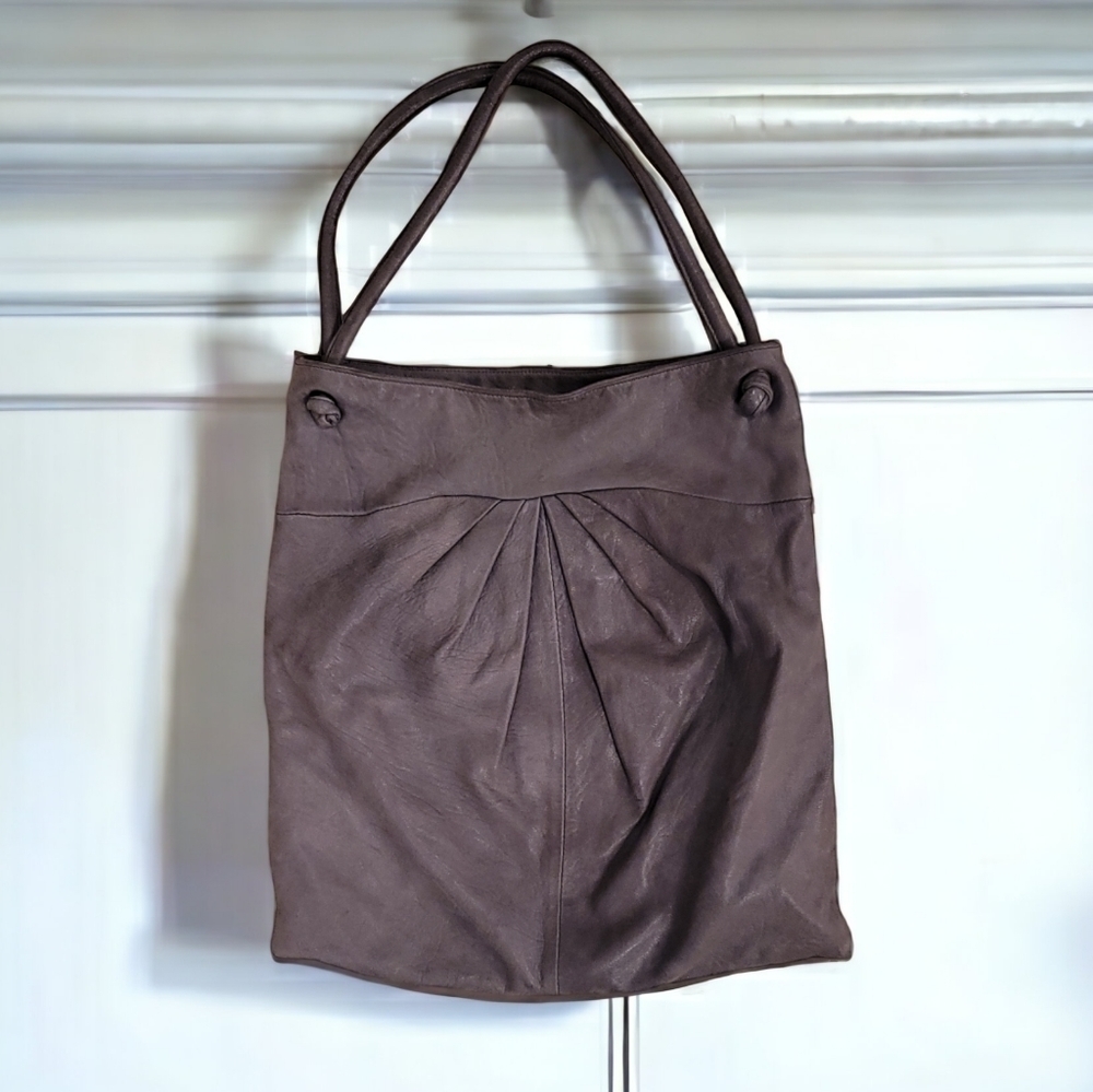 Brontibay Paris Gray Leather Hobo Bag